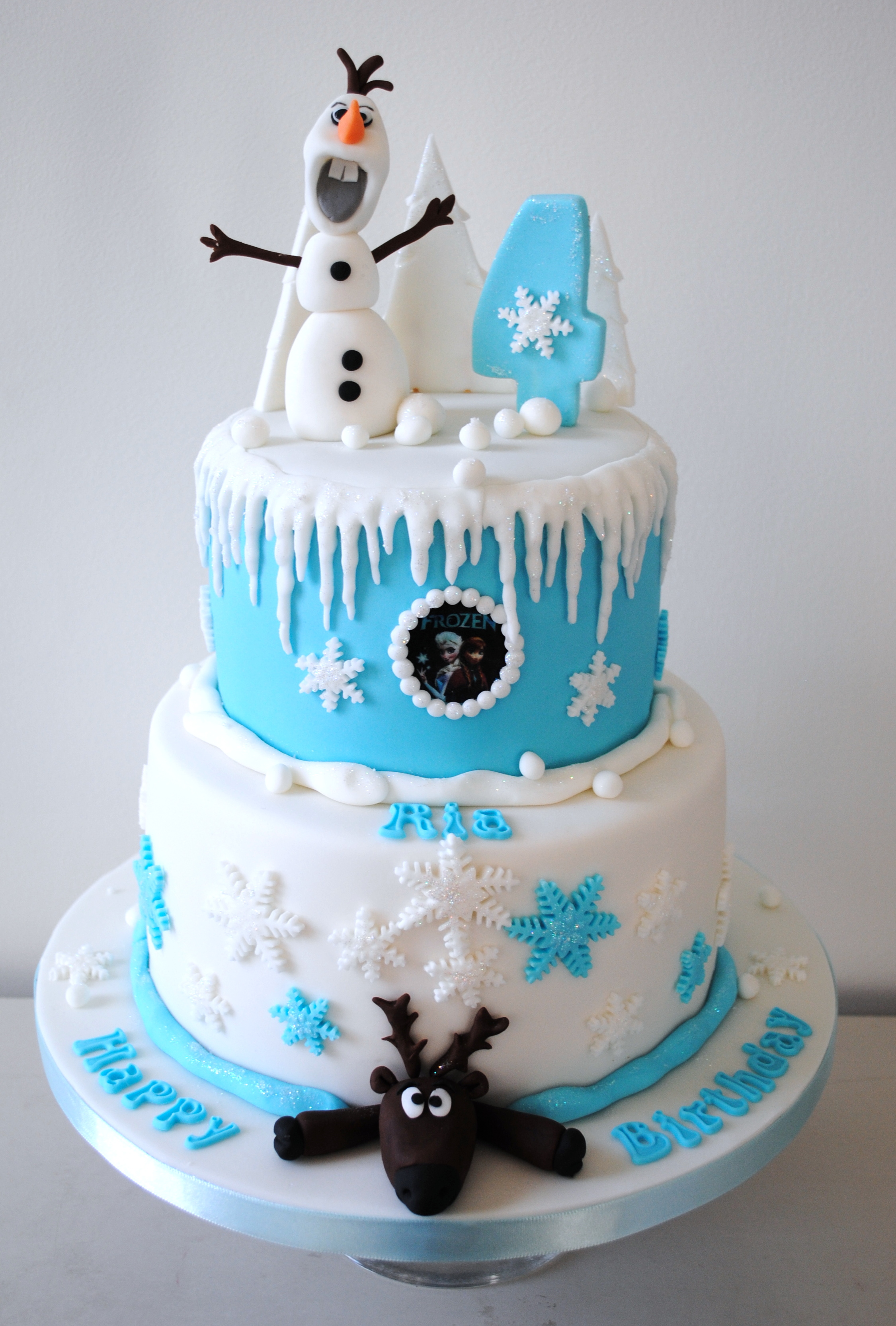 2 tiered Disney Frozen 4th birthday cake