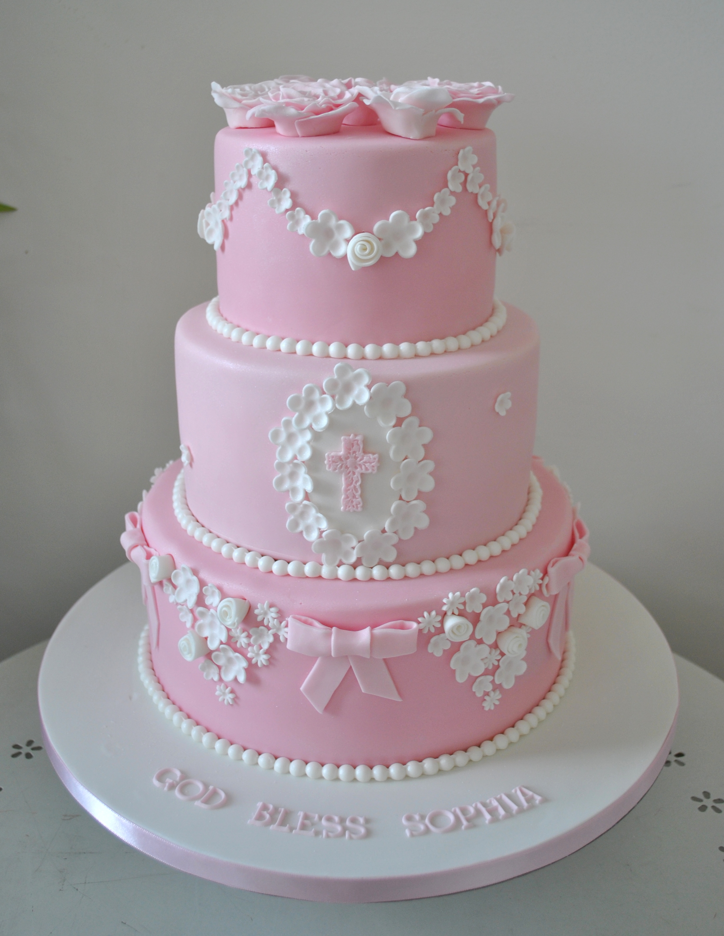3 tiered christening cake