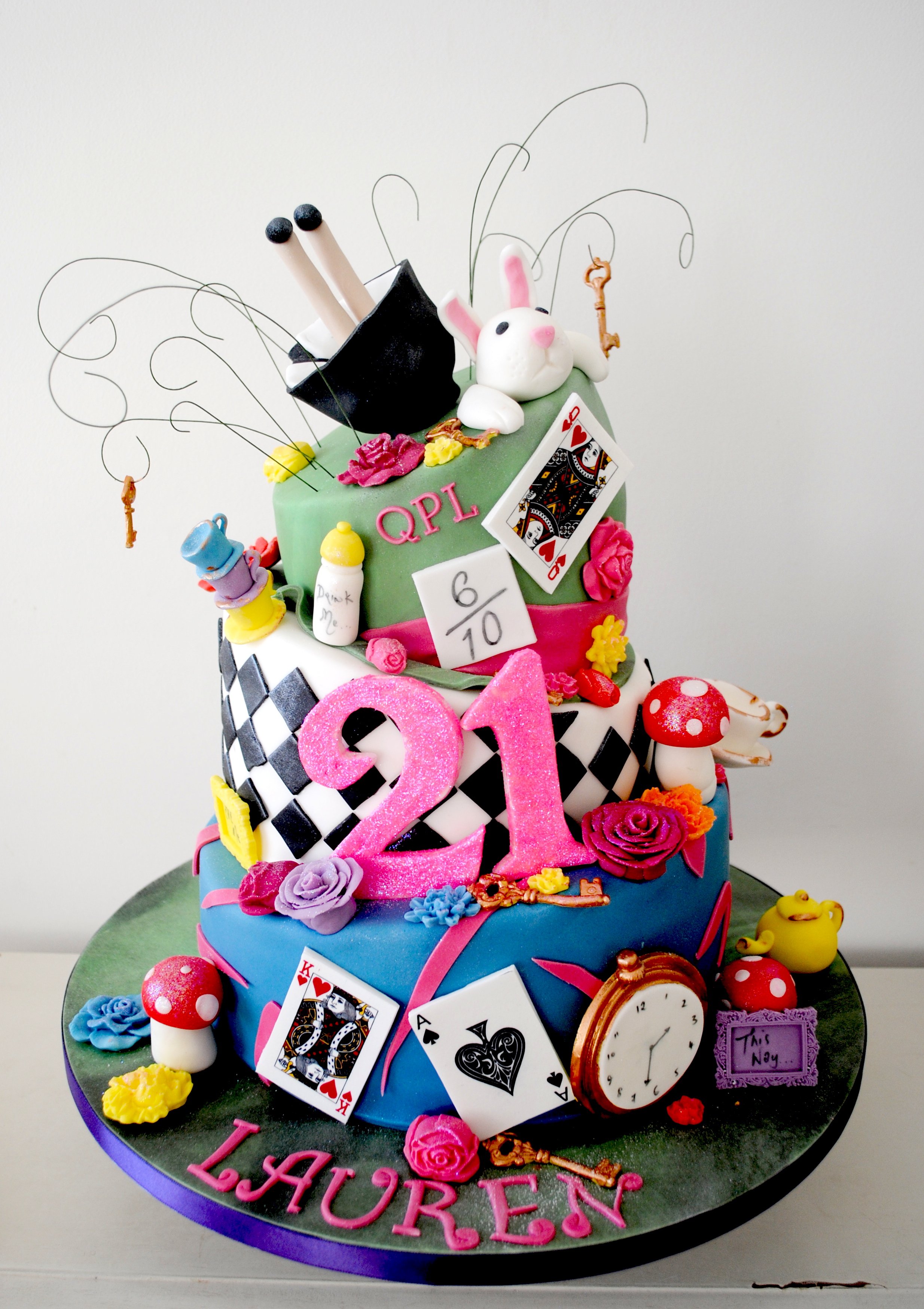 Alice in Wonderland themed birthday cake