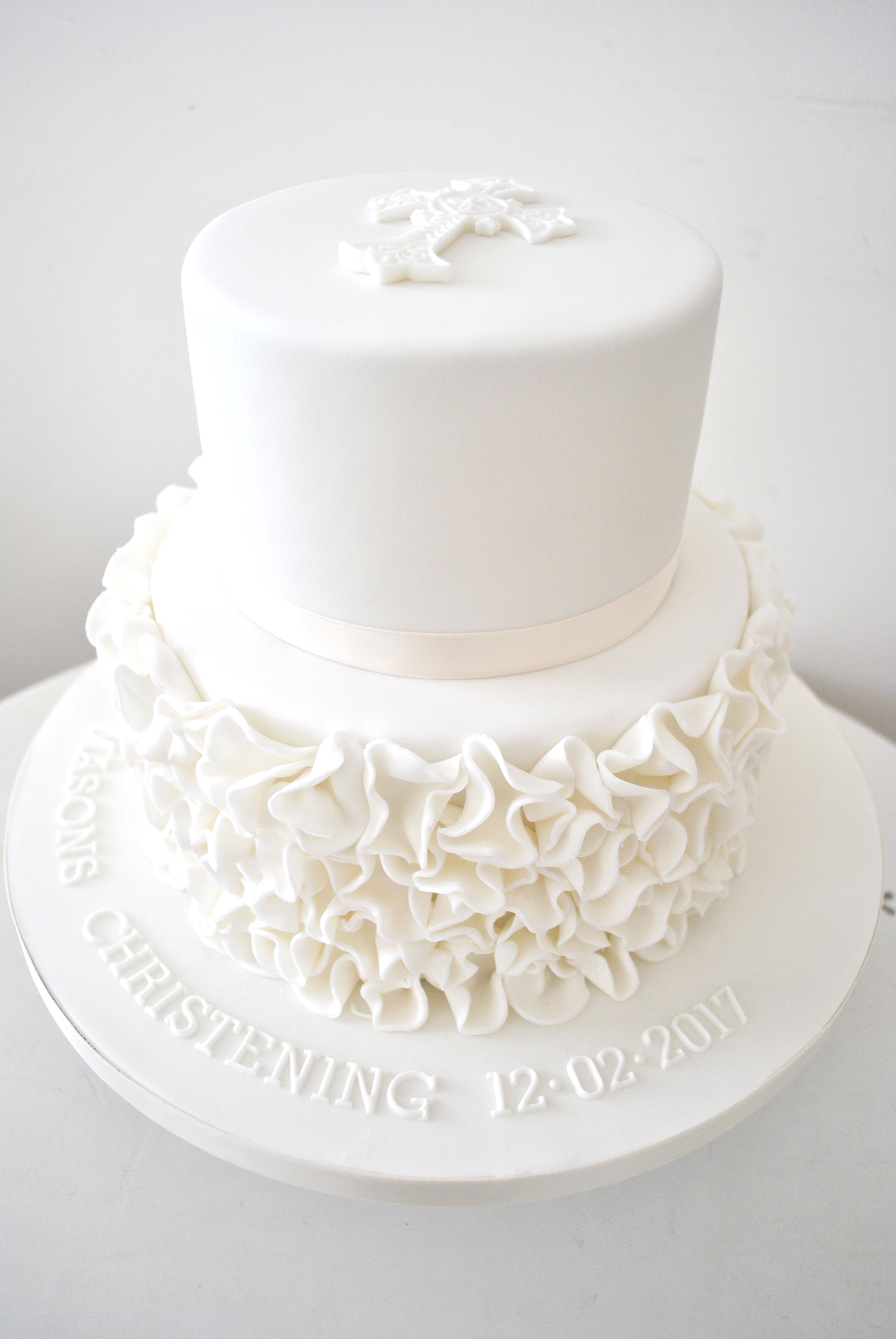 All white christening cake