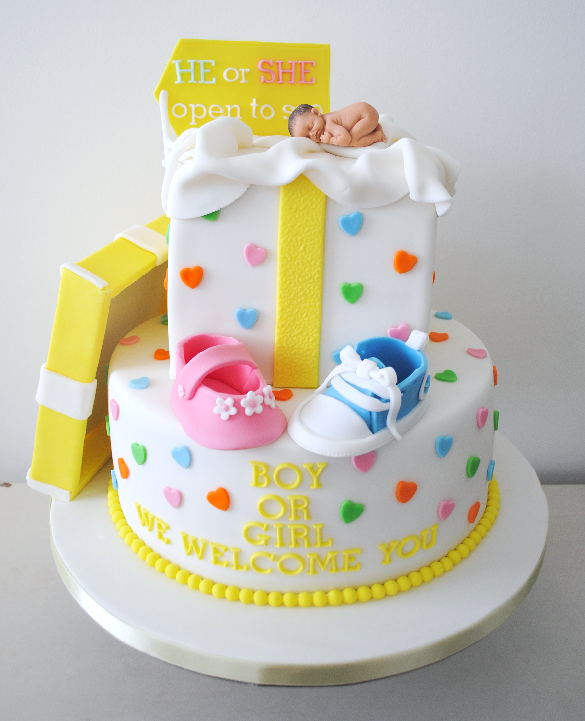 Baby shower reveal welcome cake