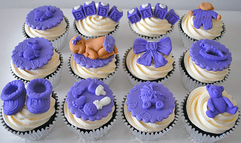 Purple baby shower cupcakes