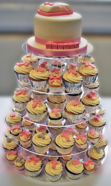 Pink christening cupcake stand
