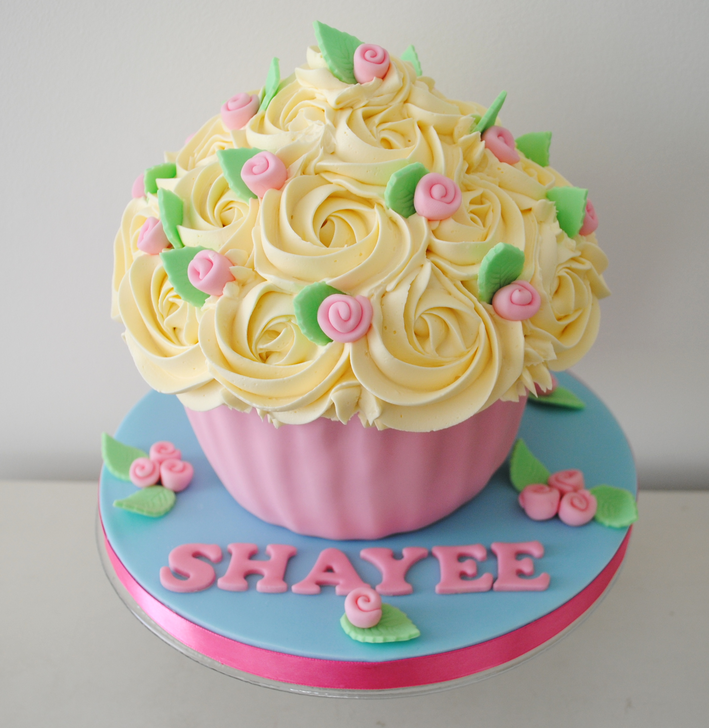 Pink rose birthday giant cupcake