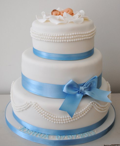 Boy 3 tiered christening cake