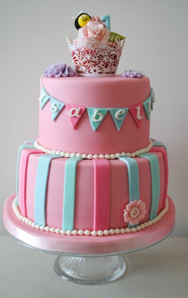 Tiered first birthday cake