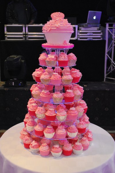 Pink birthday tiered cupcake stand
