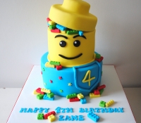 2 tiered lego man birthday cake