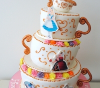 3 tiered Alice in wonderland themed teacup cake