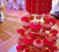Gold and red rose wedding cupcake stand