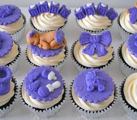 Purple baby shower cupcakes
