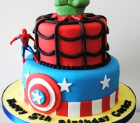 Super hero captain america spiderman and hulk 2 tiered birthday novelty cake