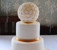 Rose ball ivory 2 tiered wedding cake