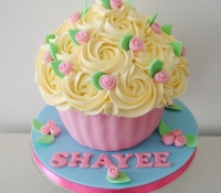 Pink rose birthday giant cupcake