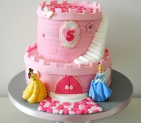 Princess castle disney Cinderella Beauty and the beast 2 tiered birthday cake
