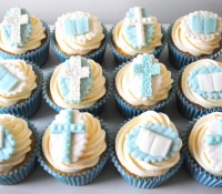 Cross and Bible Christening Cupcakes